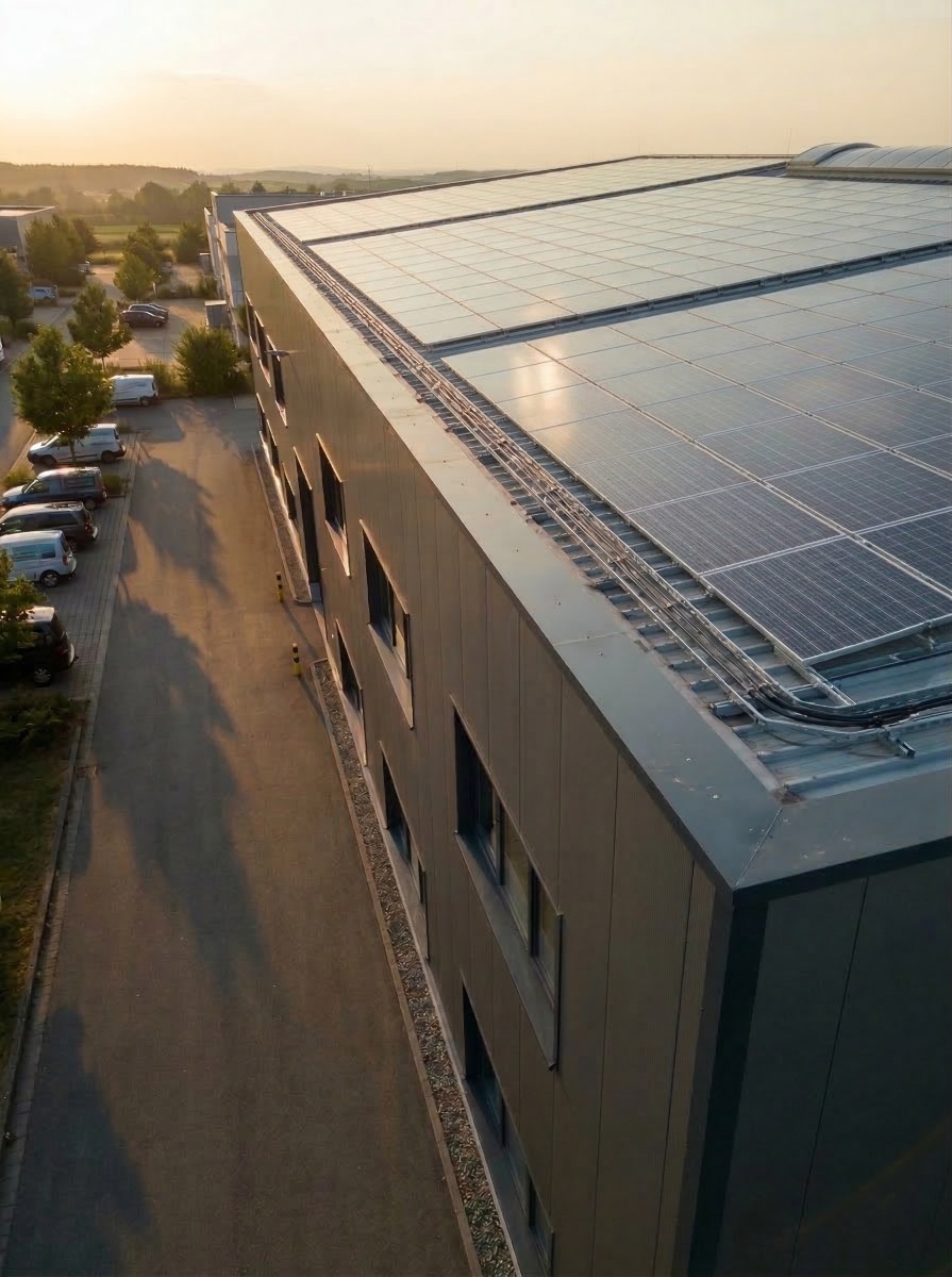 Gewerbedach mit großflächiger PV-Anlage